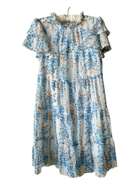 SHEIN Dresses & Skirts - Blue Orange Floral Dress Short Layered Sleeves Ruffle Neck Shein Size Small